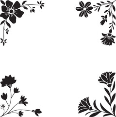 Obraz premium Black floral corner design with lily-like flowers ornament