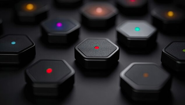 Close-up of hexagonal devices