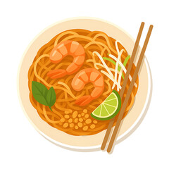Pad Thai with Shrimp – Flat Vector Illustration
