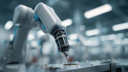 Robotic Arm Precisely Placing Microchip in Modern Factory