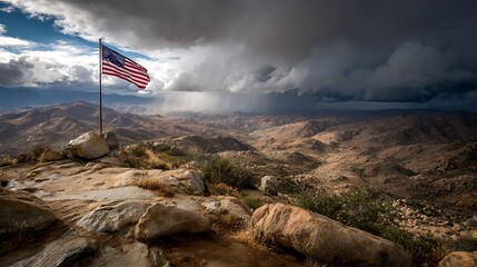 american flag on the beach