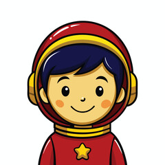 Obraz premium Adorable cartoon astronaut boy smiling brightly, perfect for space exploration or children's themes with his charming red and yellow suit