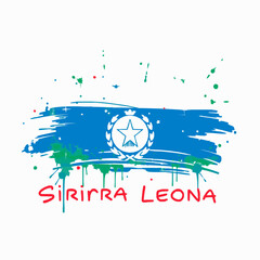 Obraz premium Sierra Leone Flag Splatter Grunge Brush Strokes with Star and Text national emblem