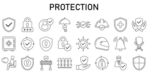 Protection Line Editable Icons set. Vector illustration in modern thin line style icons Isolated on transparent background.