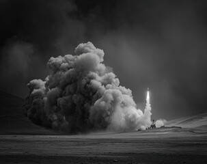 Rocket launch at night
