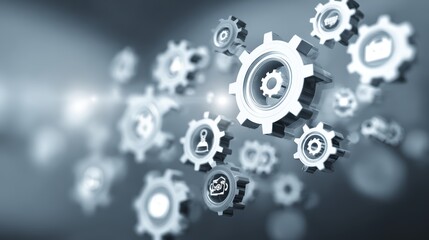 Striking Circle of Gears Business Process Automation Concept, Perfect for HighTech and Industrial Projects, Evoking Innovative Energy.