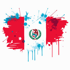 Peru flag with abstract paint splatters and drips on white background national symbol