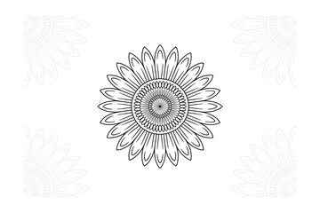 Elegant Sunflower Mandala Design: Black and White Vector Illustration for Coloring Books, Decorative Elements, and Creative Projects with Floral Motifs
