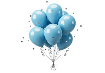 Isolated bunch of light-blue party balloons with silver stars for decoration, celebration © Cian