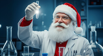 Jolly Santa Claus: Chemist in Festive Lab Coat