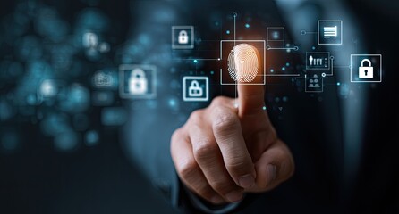 Businessman interacting with a digital fingerprint interface
