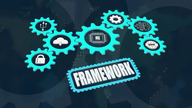 Framework technology concept, ai software structure with cloud data integration, futuristic digital system and modern cyber design