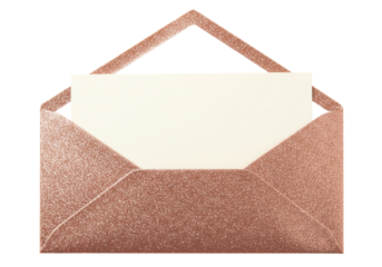 Isolated invitation envelope, opened, blank card insert, ready for personalized message