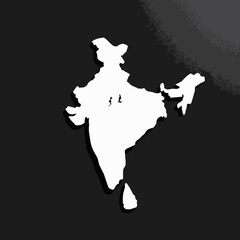 White Silhouette Map of India with Sri Lanka on Dark Textured Background country
