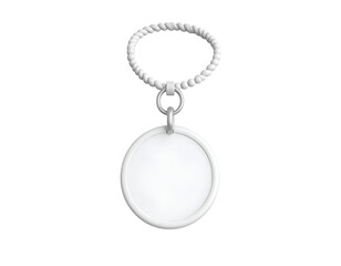 Blank White Round Medallion with Twisted Rope Loop. Customizable 3D Rendered Tag or Label for Design Mockups on a Black Background.