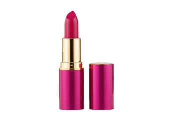 Isolated lipstick beauty product for makeup trends in a shiny pink and gold design case