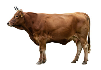 Isolated Aubrac cow in profile standing calmly, livestock animal, farming agriculture