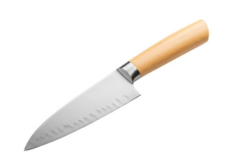 Isolated chef's knife with wooden handle, cutlery for food preparation, cooking utensil