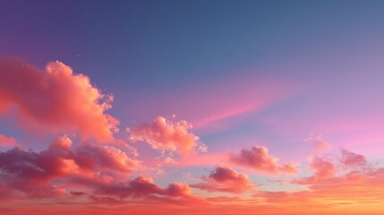 Obraz premium Beautiful sunset sky with pink and purple clouds over a serene horizon during twilight hours