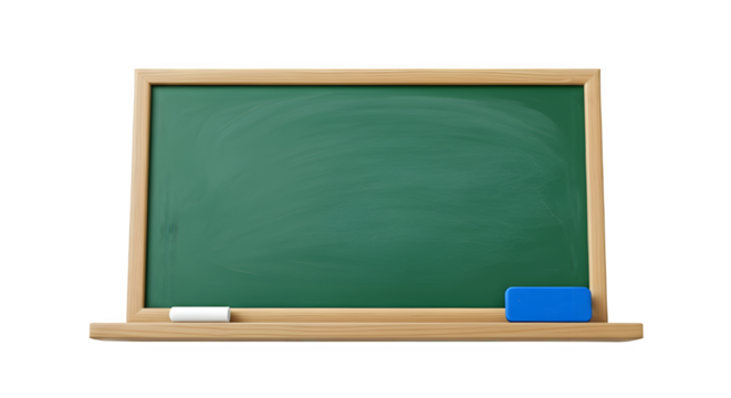 Blank Green Chalkboard with Chalk and Eraser | Empty Classroom Board for Education, Teaching, and Back to School Mockups