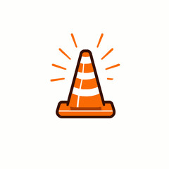 Orange traffic cone with radiating lines indicating a warning or alert on a white background safety cone