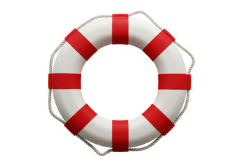 Isolated Lifebuoy with Red and White Stripes Floating in Mid-Air, Nautical Safety Ring