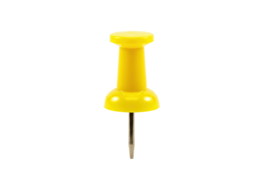 Isolated Yellow Push Pin Close Up with Silver Needle on Plain Surface; Notice Board Tool