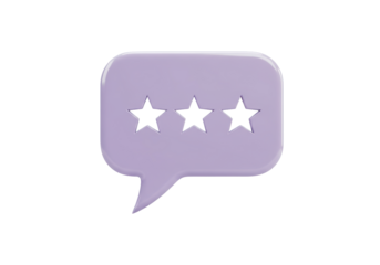 Isolated Three Stars Inside of Speech Bubble, Light Purple Glossy Review Icon Concept
