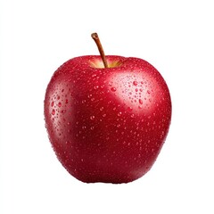 Fresh Red Apple with Water Droplets on White Background