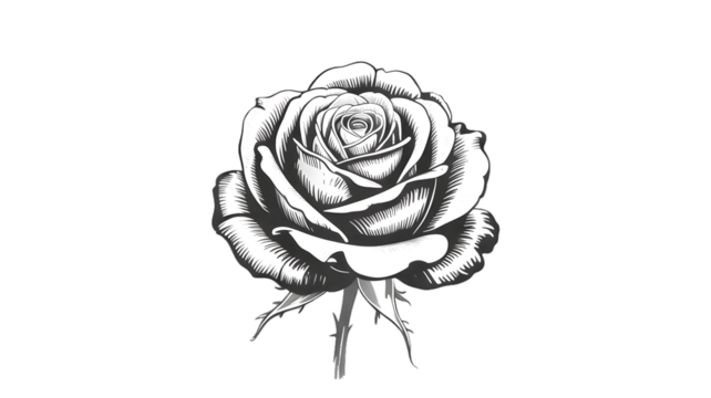 Elegant Black and White Rose Drawing, Botanical Illustration