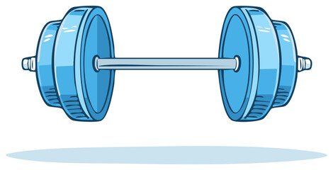 Cartoon style blue dumbbell representing fitness workout strength training and exercise regimen for healthy living