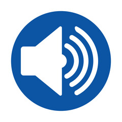 Audio Symbol Icon with Speaker and Sound Waves in Blue Circle Design