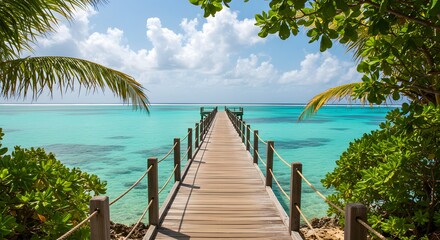 Obraz premium Tropical wooden jetty on calm turquoise water