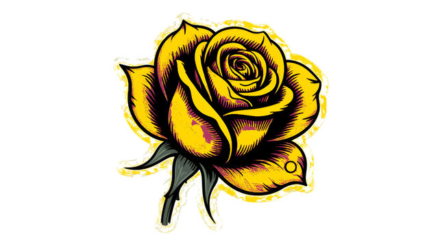 Yellow Rose Tattoo Design Vintage Floral Illustration