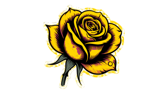 Yellow Rose Tattoo Design Vintage Floral Illustration