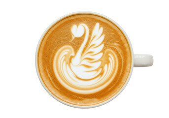 Isolated coffee latte art, swan decoration inside cappuccino cup, espresso drink, creamy beverage © Cian