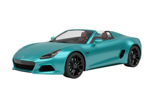 Isolated bright-teal roadster sports car for advertising and design projects, studio shot