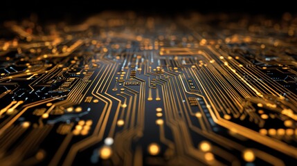 Detailed GoldToned Tech Circuitry Backdrop Innovation, Energy Sophistication for Modern Projects.