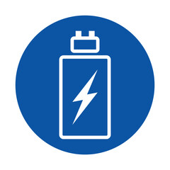 Battery Icon with Lightning Bolt in a Circular Blue Background Design