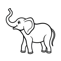 Elephant raising trunk black line drawing