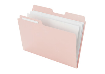 Isolated pink file folder with documents, office stationery for filing and organization