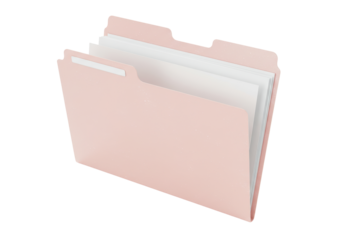 Isolated pink file folder with documents, office stationery for filing and organization