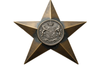 Isolated antique military star award medal, British Commonwealth coat of arms symbol