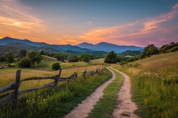Naklejka premium Scenic rural path at sunset