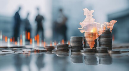 Financial growth in India. Blurred business people in background