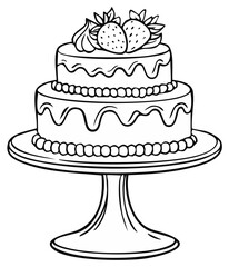 Two tier cake topped with fresh strawberries illustration