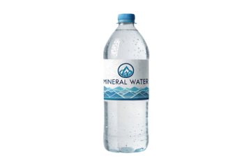 Bottle of mineral water with label isolated on transparent background, refreshing and pure hydration