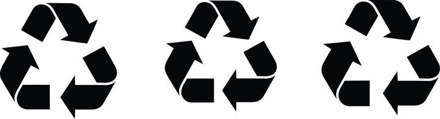 Three black recycling symbols on a white background.