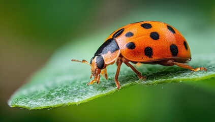 Fototapeta premium Close-up of ladybug on leaf