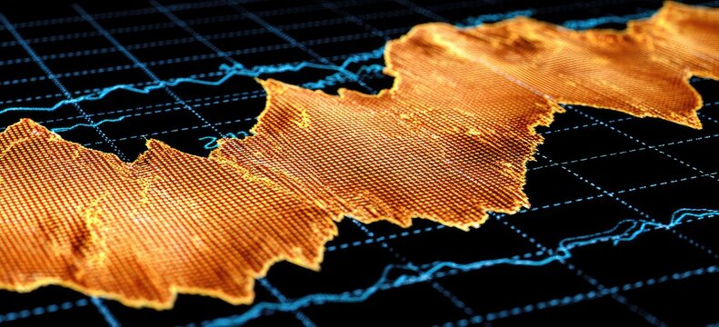 Orange-gold map data overlayed on a dark grid